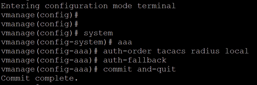 vManger CLI - TACACS+ Configuration