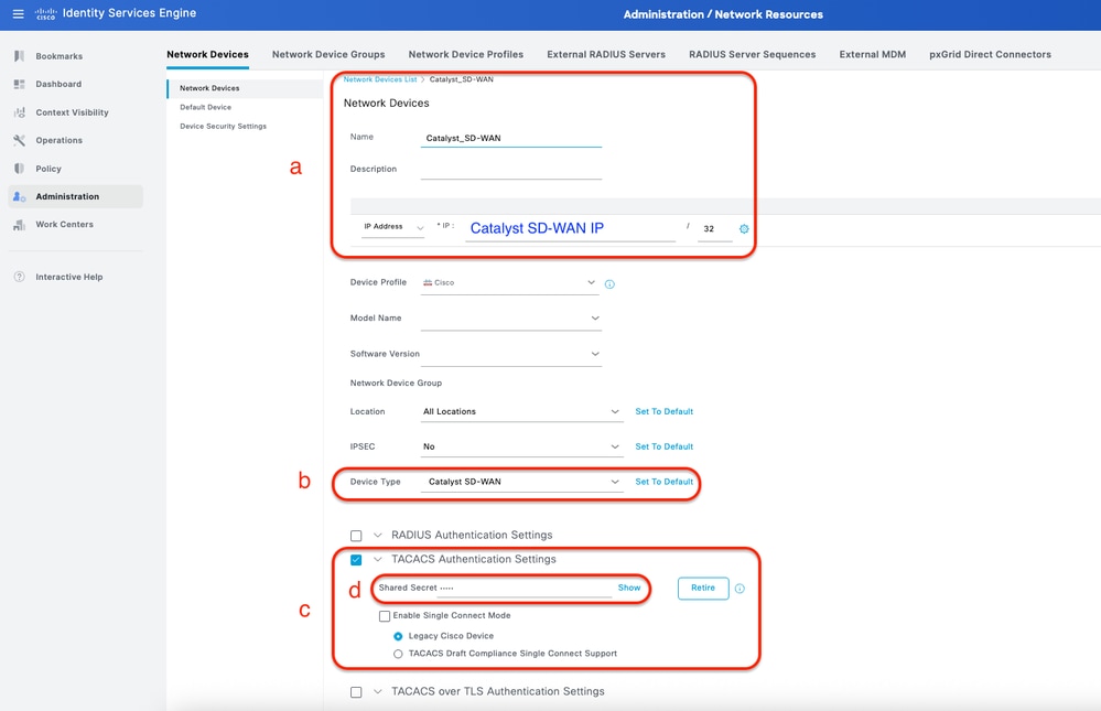 ISE Network Device (Catalyst SD-WAN) for TACACS+