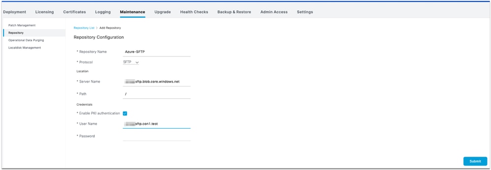 ISE SFTP Repository Configuration