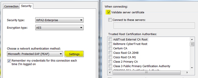 Install a third-party CA certificate in ISE - Troubleshoot - Uncheck Validate Server Certificate option
