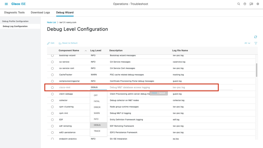 ISE 3.1 Alarms Based on Authorization Results - ISE Debug Configuration