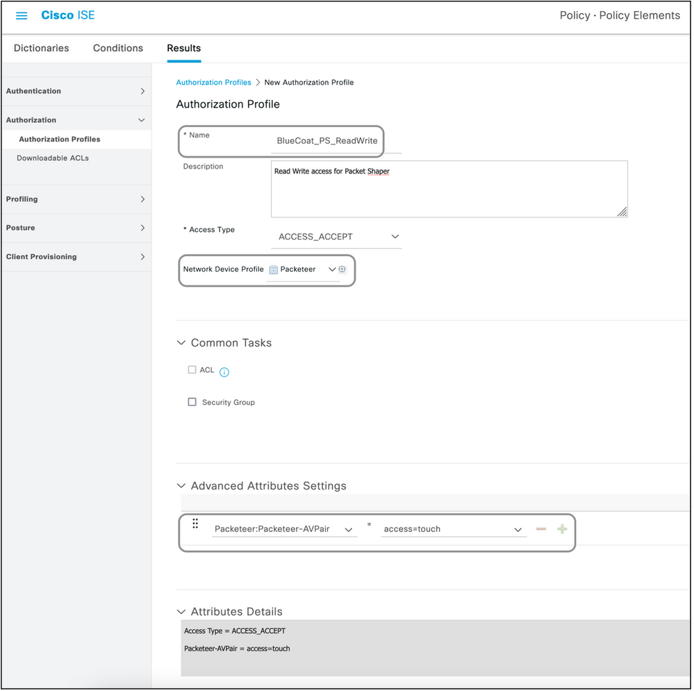 Cisco ISE Create Standard Authorization Profiles, Select Name and Network