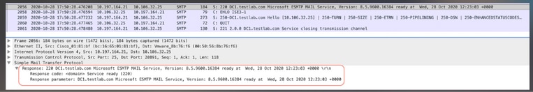 Packet Capture Shows ISE Communication with teh SMTP Server