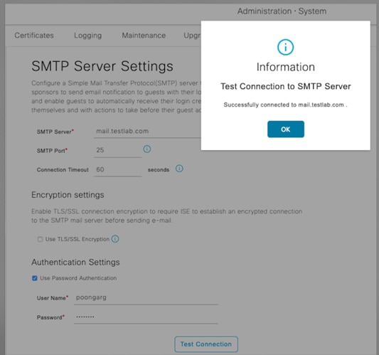 Secure SMTP Communication with Authentication Settings Enabled
