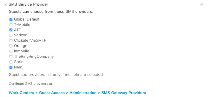 SMS service provider settings