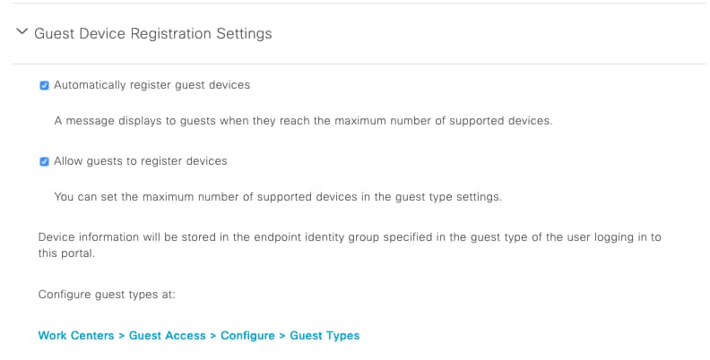 Guest device registration settings
