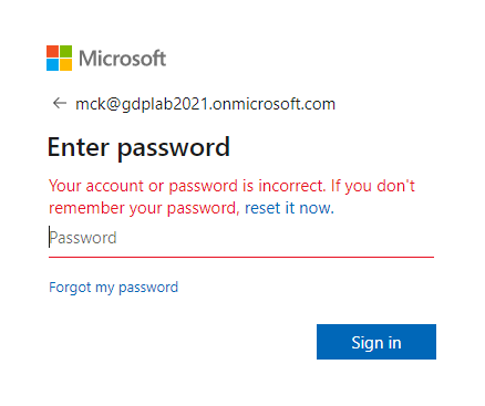 Microsoft Sign in Incorrect Password