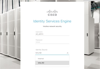 Cisco ISEのMicrosoft AD統合：ADクレデンシャルを使用してISE GUIにログインします。