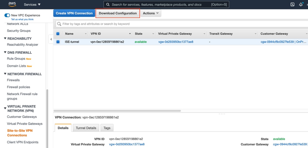 Cisco ISE on AWS - Download VPN configuration