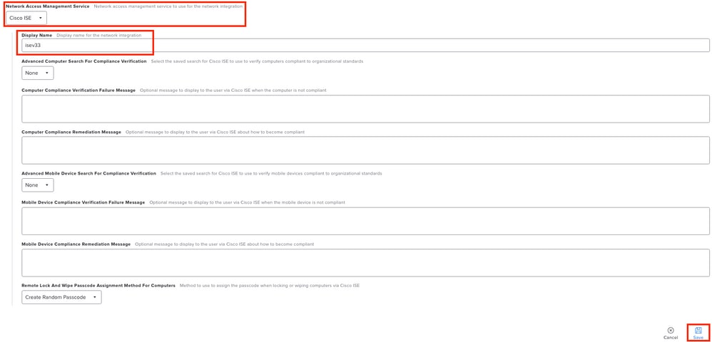 Configuration sample Network integration with ISE