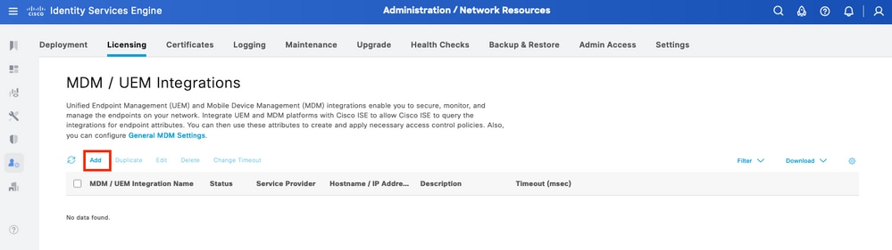 ISE MDM integration menu