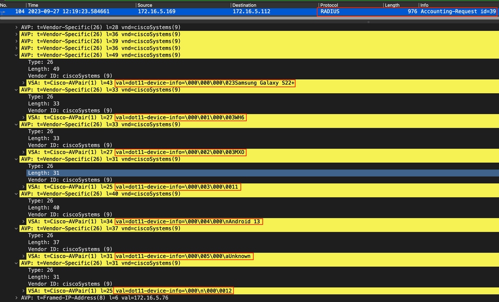 Endpoint TLV Attributes within an Accounting Packet