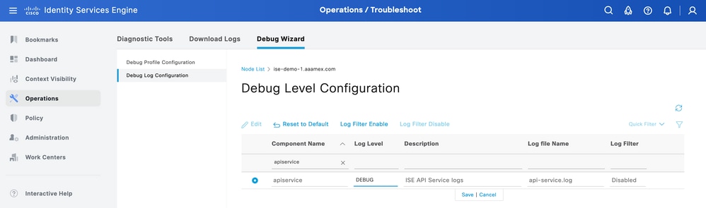 Debug Level Configuration Open API