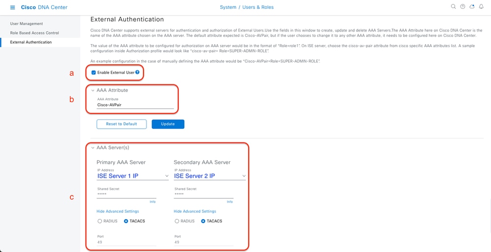 (TACACS+) External Authentication Configuration Steps
