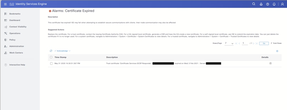 Alarms Certificate Expired
