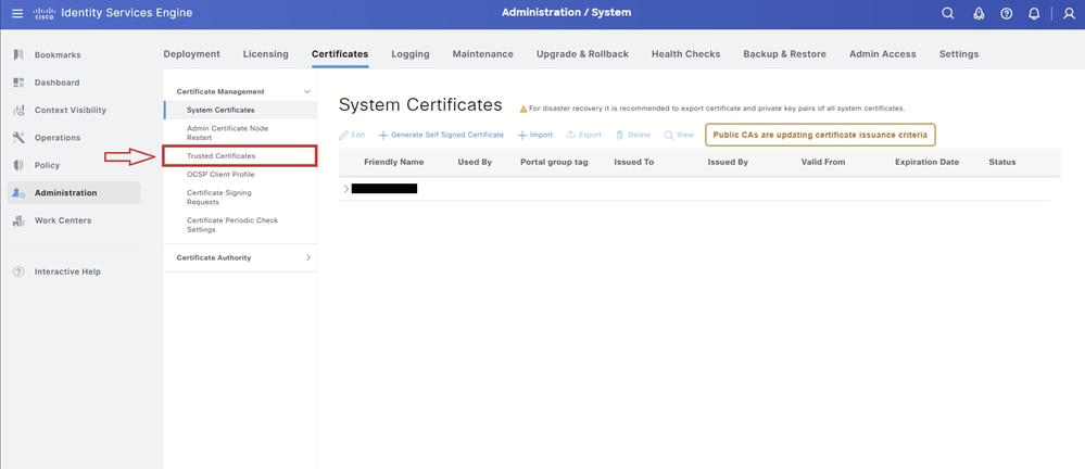 Selected Trusted Certificates Tab