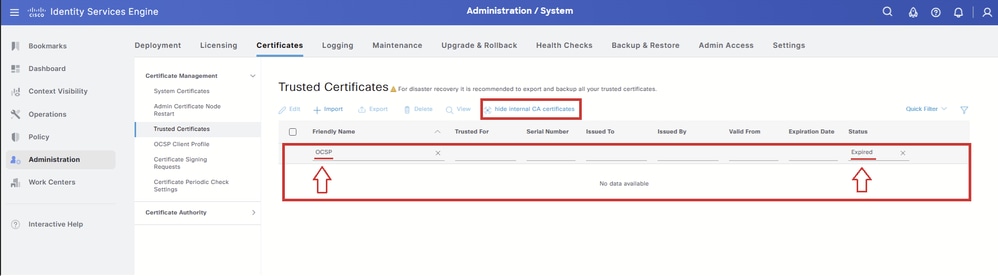 Show Internal CA Certificates Verification