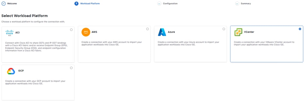 Select Workload Platform Page with the vCenter Option Selected