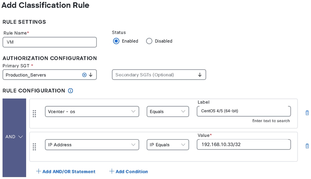 Add Classification Rule Page Assigning the Production_Servers Primary SGT
