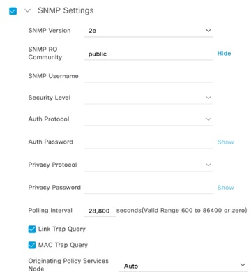 SNMPv2 Configuration ISE