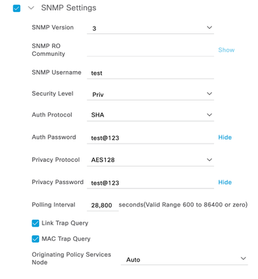 SNMPv3 Configuration ISE