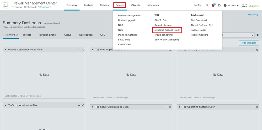 Log In to FMC GUI and Navigate to Devices, then Access Policy