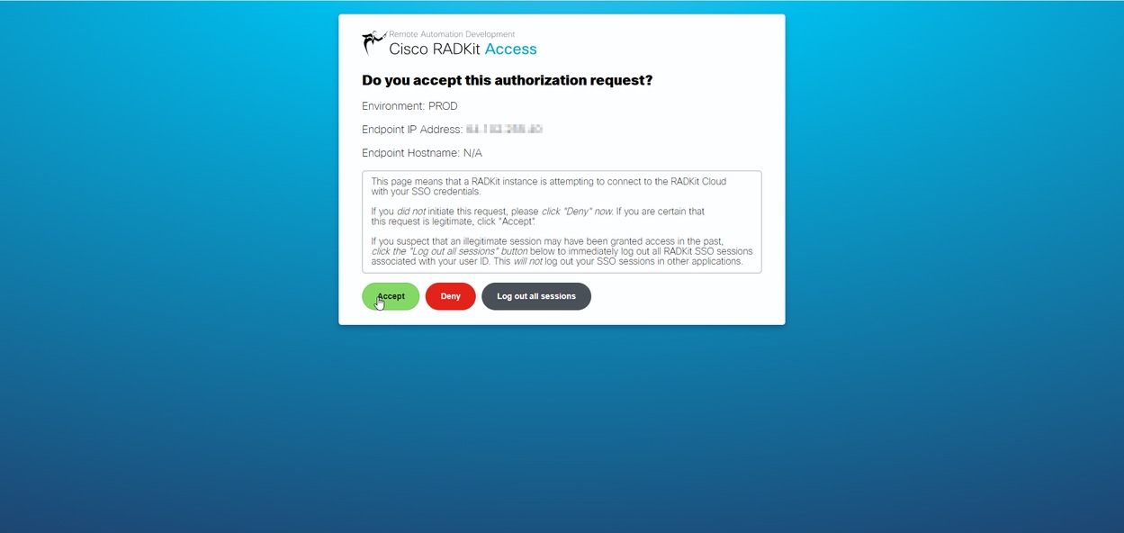 SSO Authentication Page where Authorization Completed