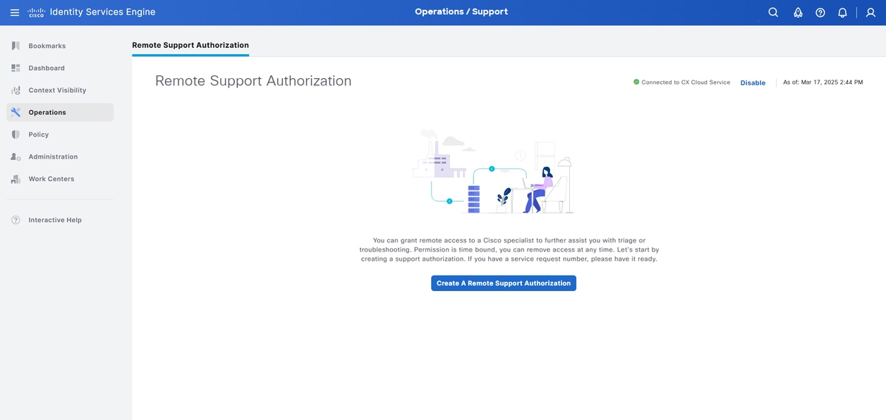 After Authentication, Option to Create Remote Support Authorization Appears