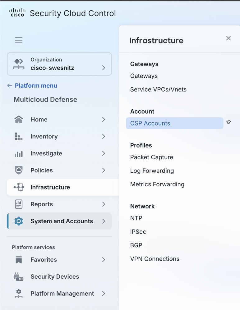 Navigate to Infrastructure , CSP Accounts