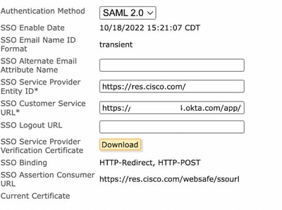 Confirm SSO Enable Date is the same as SAML Authentication date