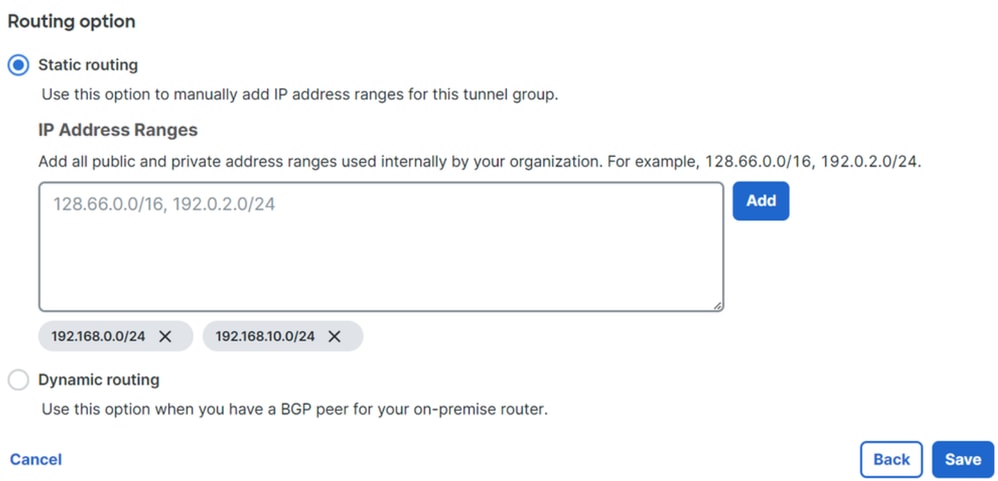 Secure Access - Tunnel Groups - Routing Options