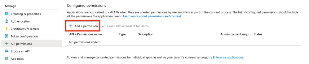 Azure - Add API Permissions