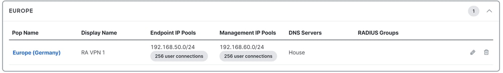 Accès sécurisé - POP - Gérer le pool d'adresses IP