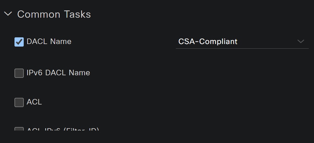 ISE - Perfil de autorización - Compatible con DACL CSA