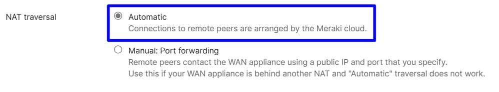 MERAKI MX - VPN Networks - NAT T