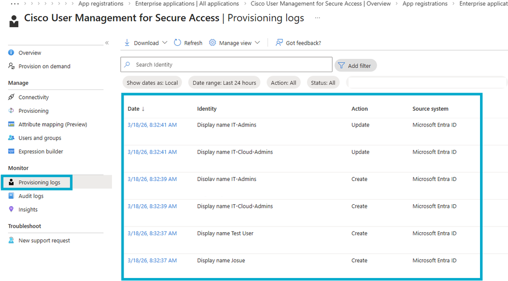 Provisioning Logs