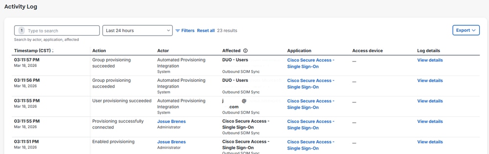 DUO Provisioning Logs