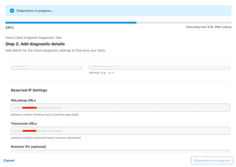 Diagnostics in Progress Screen Add Details