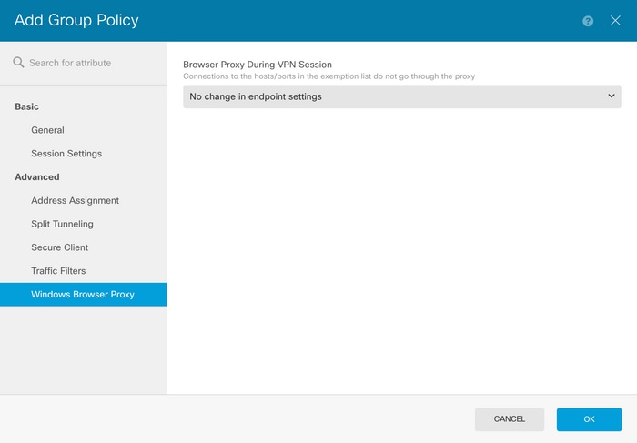 Group Policy Menu on FDM Showing Windows Browser Proxy Sub Menu