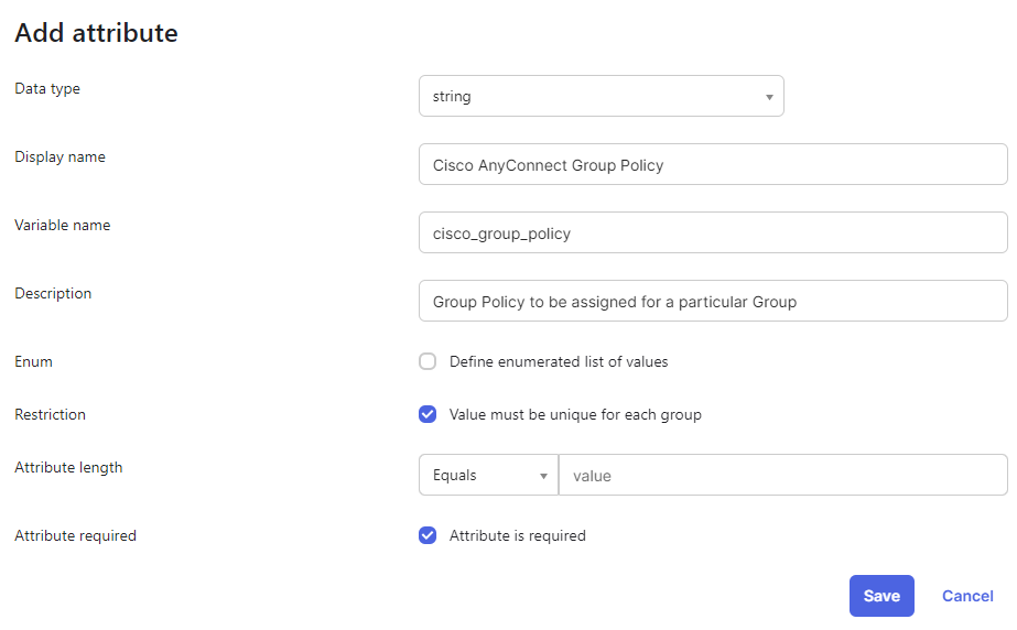 Okta Group Attribute Dialog