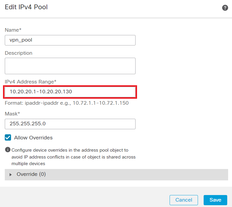 Ajouter un pool IPv4