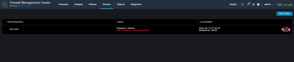 Modifica del criterio FlexConfig in FMC.