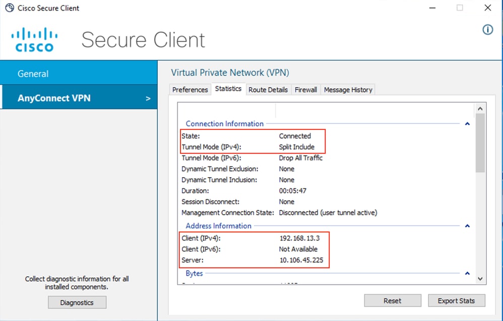 Cisco Secure Client (AnyConnect) Statistics