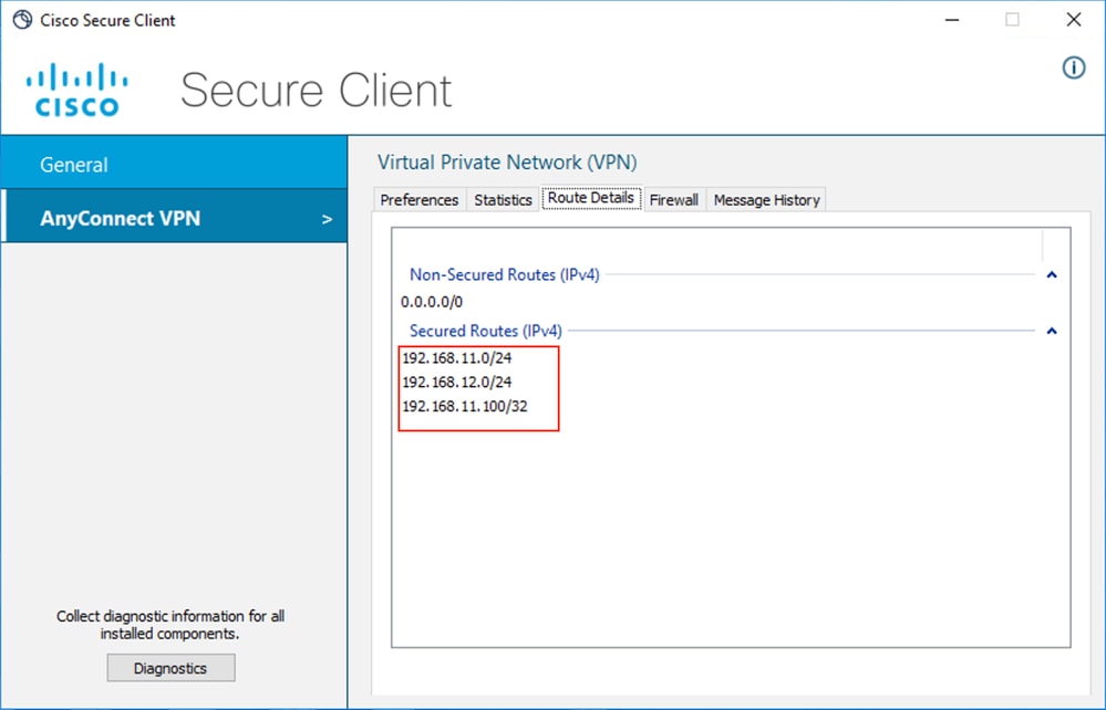 Cisco Secure Client (AnyConnect) Route Details
