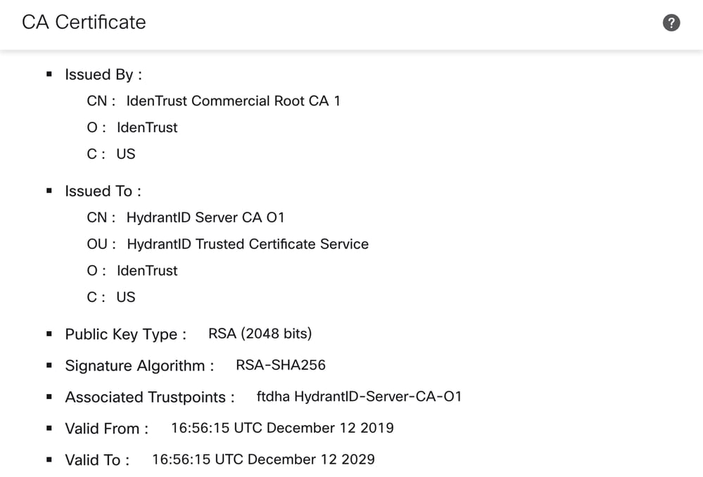 CA Certificate Installed to FTD from FMC
