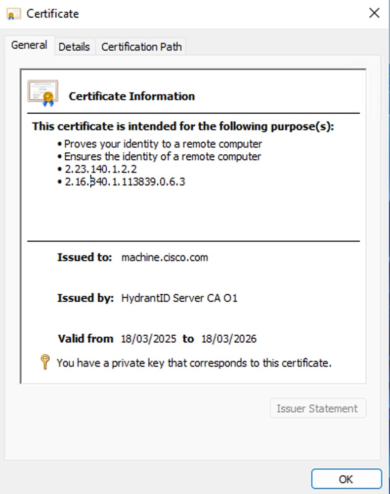 Machine Store Certificate
