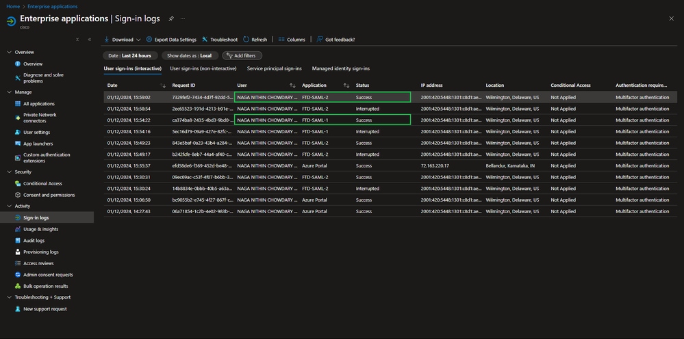 Sign-in Logs on Azure IdP