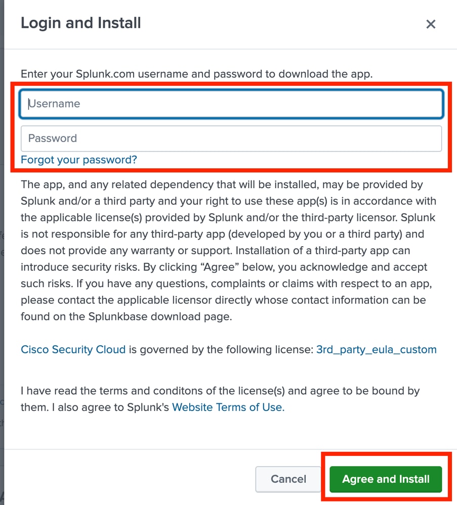 Log in and Install - Disclaimer