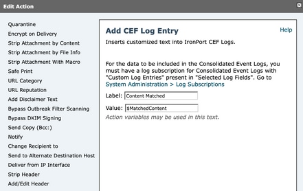 CEF Log entry action in content filters