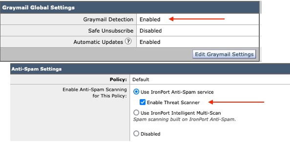 Opción de Threat Scanner en Antispam